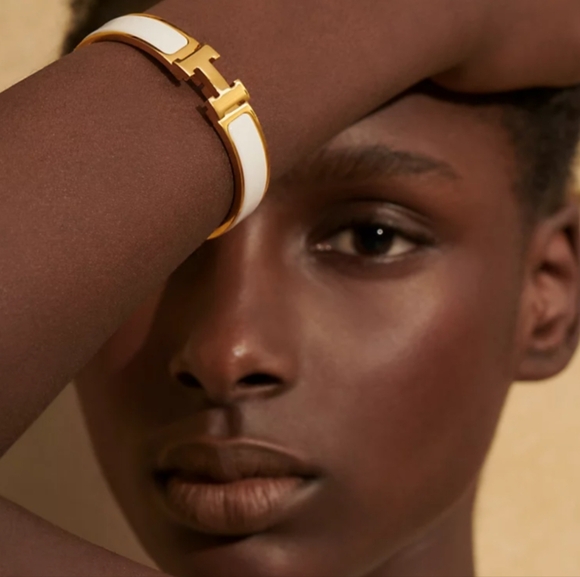Jewelry - Gold enamel white clic H bracelet bangle